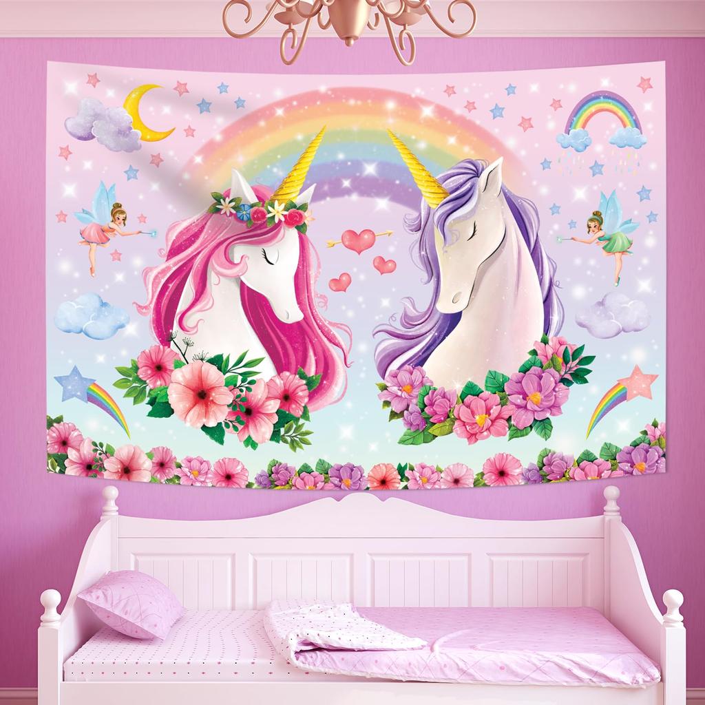 Unicorn Print Tapestry Wall Hanging Cute Cartoon Unicorn Tapestry Asthetic Home Decor Tapestry Wall Hanging for Kids Girls Room
