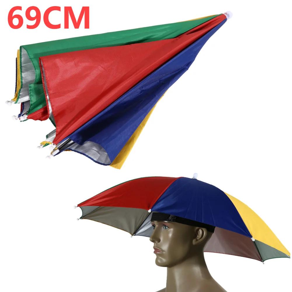 Head Umbrella with Elastic Band Anti-Rain Headwear Brolly Cap Waterproof Sunscreen Hat Umbrella Lightweight for Camping Hiking