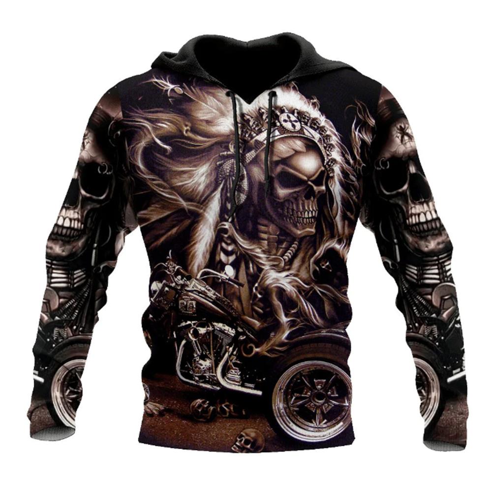 Primavera Outono Moda Masculina Casual Moletom Com Capuz 3D Estampa de Caveira Homens Horror Pullovers Moletons Streetwear Agasalhos Grandes Tops