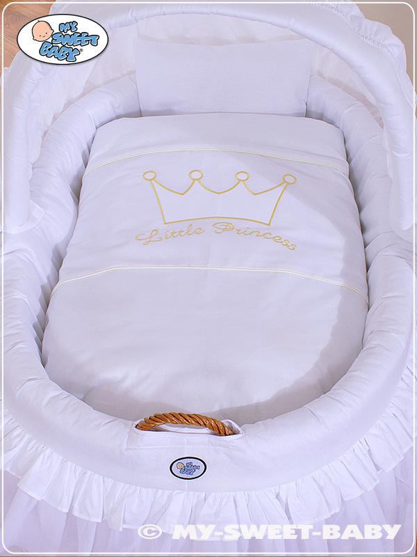 Cesta de vime para recém-nascido com capota dobrável - Pequeno Príncipe Princesa branco