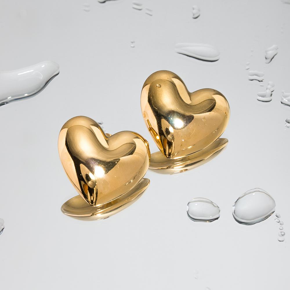 Tarnish-proof 18K Gold Plated Stainless Steel Chunky Smooth Love Heart Earring Hypo-Allergenic Women Jewelry Party Gift