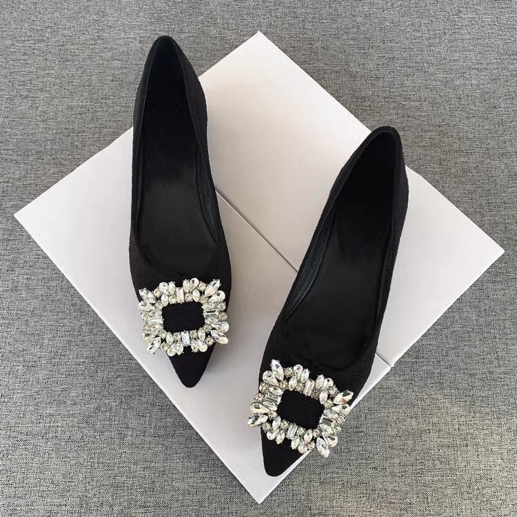 Flat bottom shallow mouth rhinestone ladyshoes fairy gentle skirt evening wind pointed soft sole comfortable single shoes female 2025 new