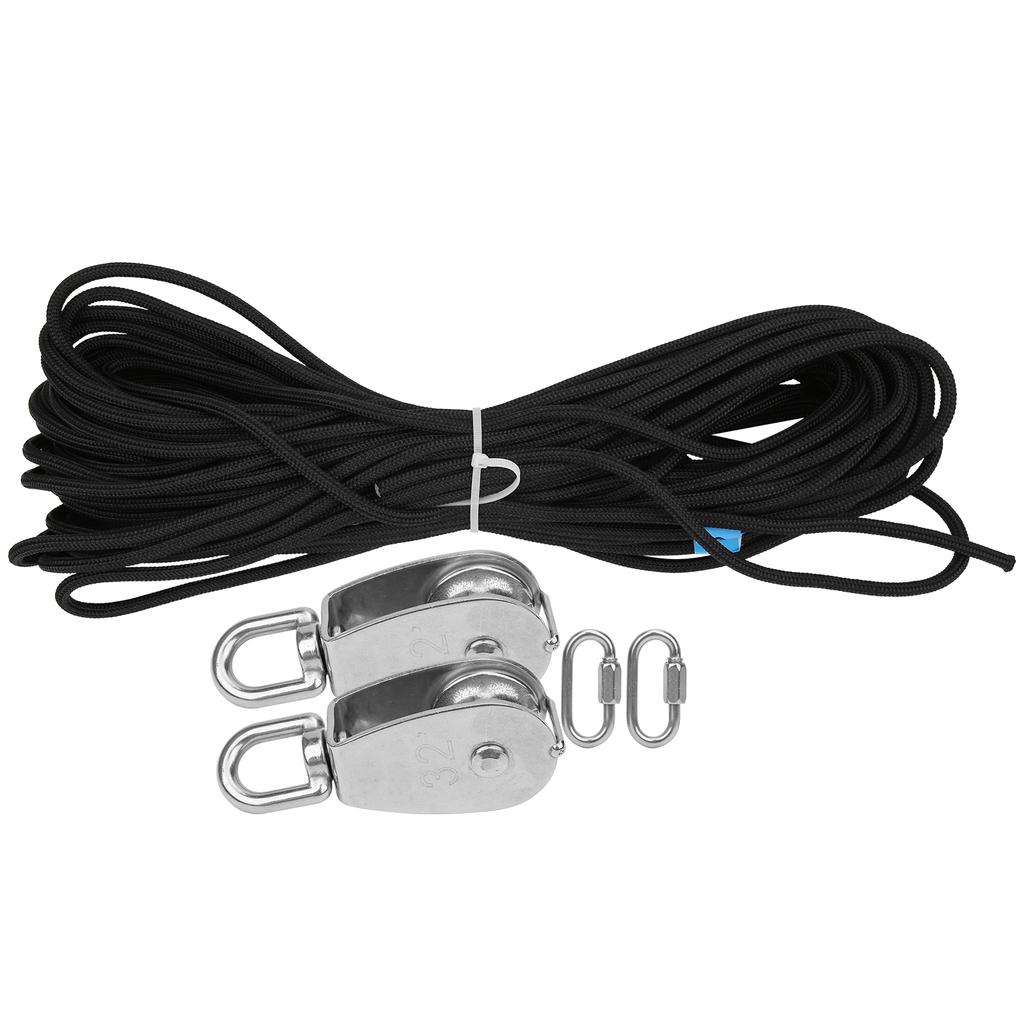 25MM Single Pulley Set with 30m Nylon Rope and 2Pcs PVC Carabiner Buckle Accessory
