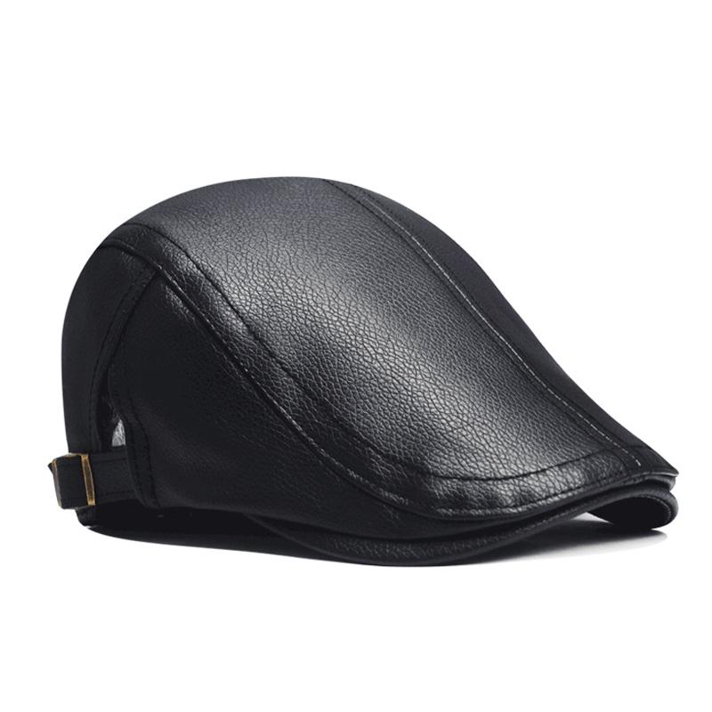 Men Leather Beret Cap Elderly Progressive Cap Newsboy Caps for Men Peaked Cap Driver Ivy Hat