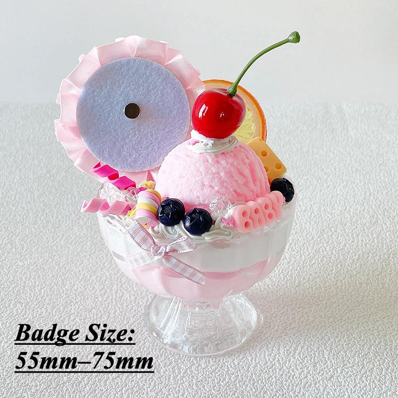Kawaii Ice Cream Cup Badge Holder Anime Character Badge Display DIY Figurines for Desktop Decoration Fashion Gifts for Friends