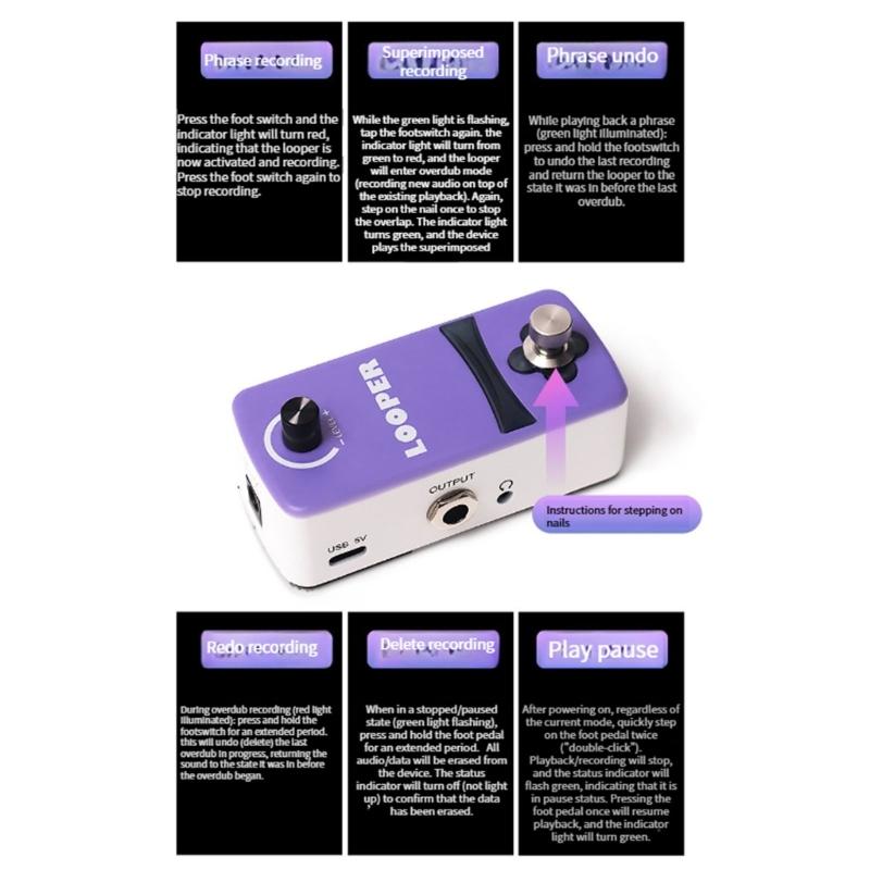 Portable Guitar Looper Pedal Touch Recording Zinc Alloy Body Suitable for Musicians Practice Performances and Creation