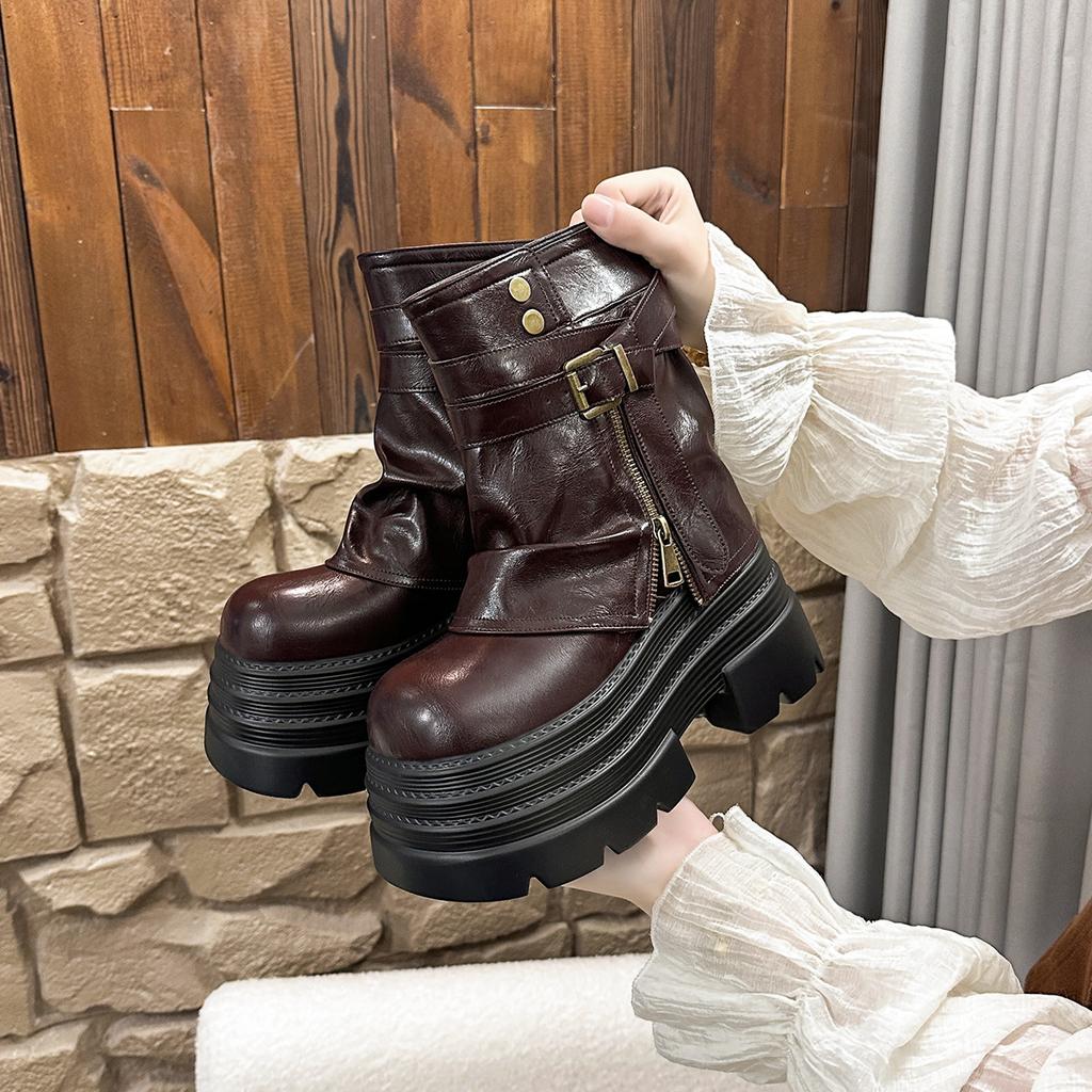 10Cm British Thick-soled Ultra-high Muffin Trousers Boots Women's Martin Boots 2025 Autumn New Small Popular Short Boots