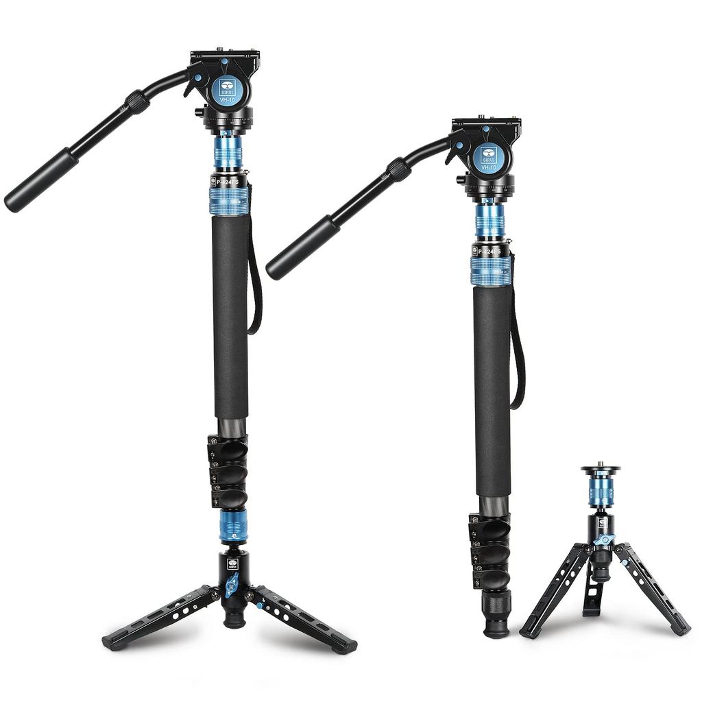 SIRUI Carbon Fiber Camera Monopod with Fluid Video Head Professional Heavy Duty Monopod with Tripod Base for DSLR Cameras Max Load P-424FS 67" VH-10