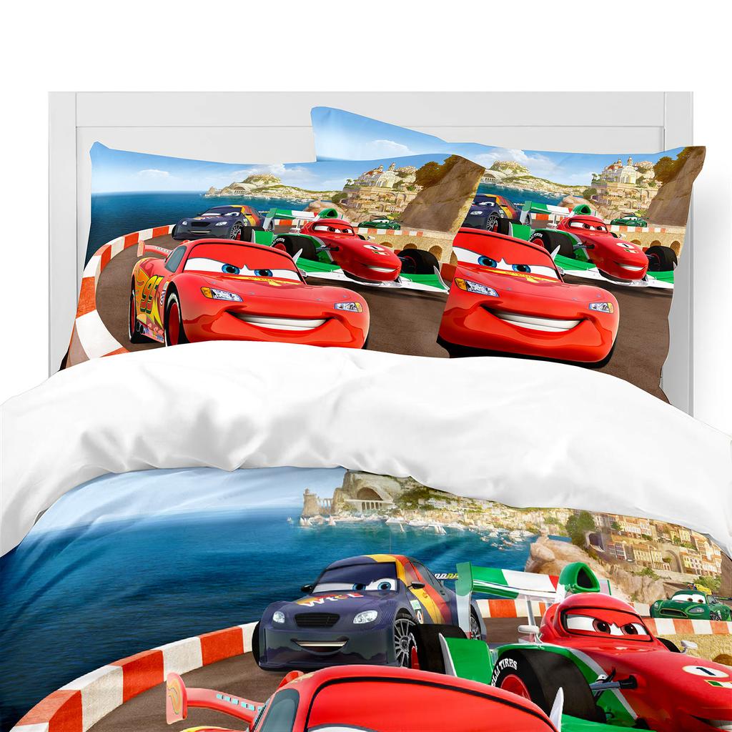 3D Digital Kit, Printed Quilt Set Three-Piece Set, Cartoon Animation Car