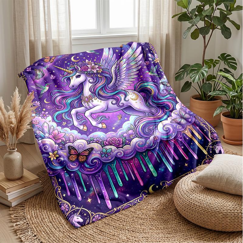 Fantasy Unicorns and Balloons Theme Blanket Lightweight Warm Flannel Blanket Decorative Throw Blanket for Home Decoration
