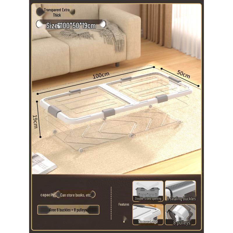 Large Capacity Transparent Under-Bed Storage Box with Wheels