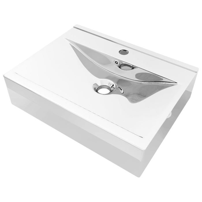 Lavabo rectangulaire en céramique gris - vidaXL - 60x46x16 cm - Avec trop-plein et trou de robinet