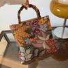 2025 Artistic Chinese-Style Women's Bamboo-Linen Handbag: Fashionable, Large-Capacity Floral Tote