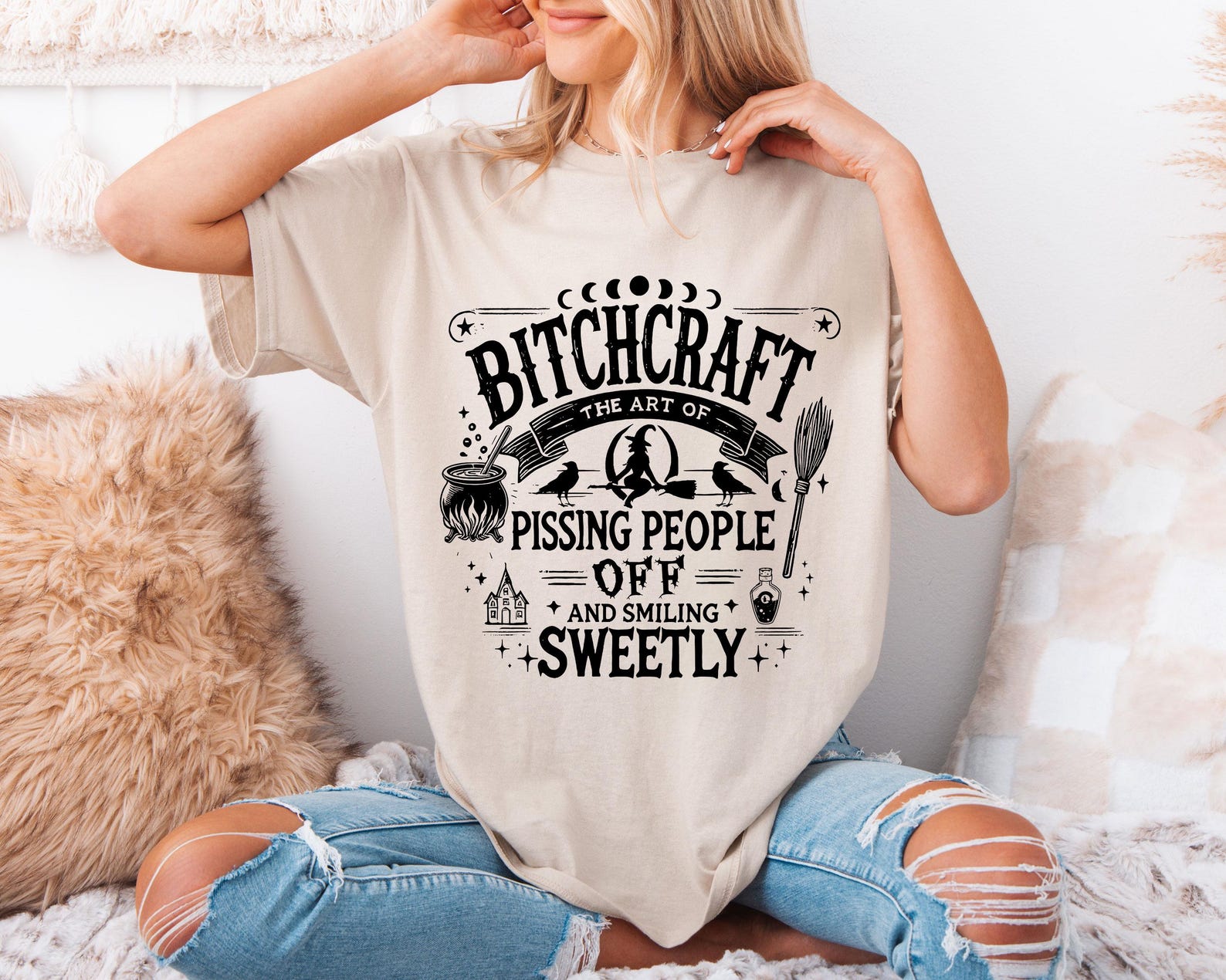 Funny Bitchcraft Shirt, Sassy Witch Statement Tee, Pissing People Off Gift, Smiling Sweetly Humor Apparel, Modern Witch L