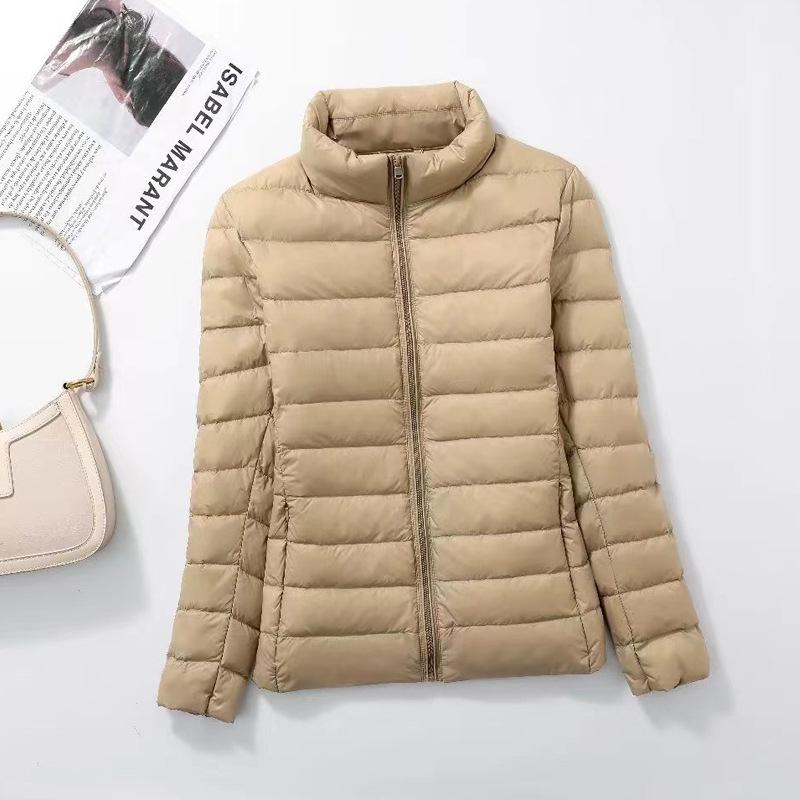 Damen Leichte Koreanischer Stil Stehkragen Kurze Daunenjacke, Übergröße, Weiße Entendaunen, Trendig K-8711