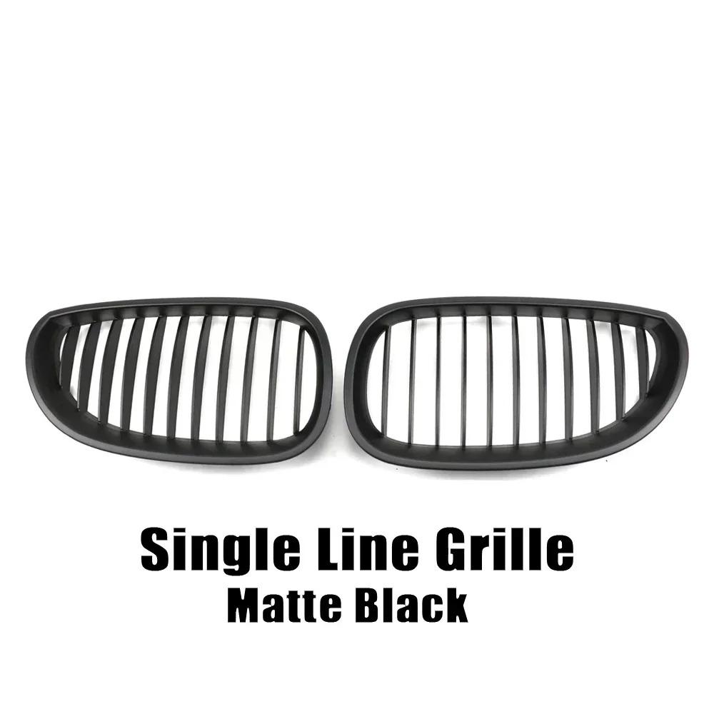 

Front Bumper Chrome Diamonds Style Hood Grilles For BMW 5-Series E60 E61 M5 325i 2004-2009 Single Line Style Slat Grilles S-Matte Black