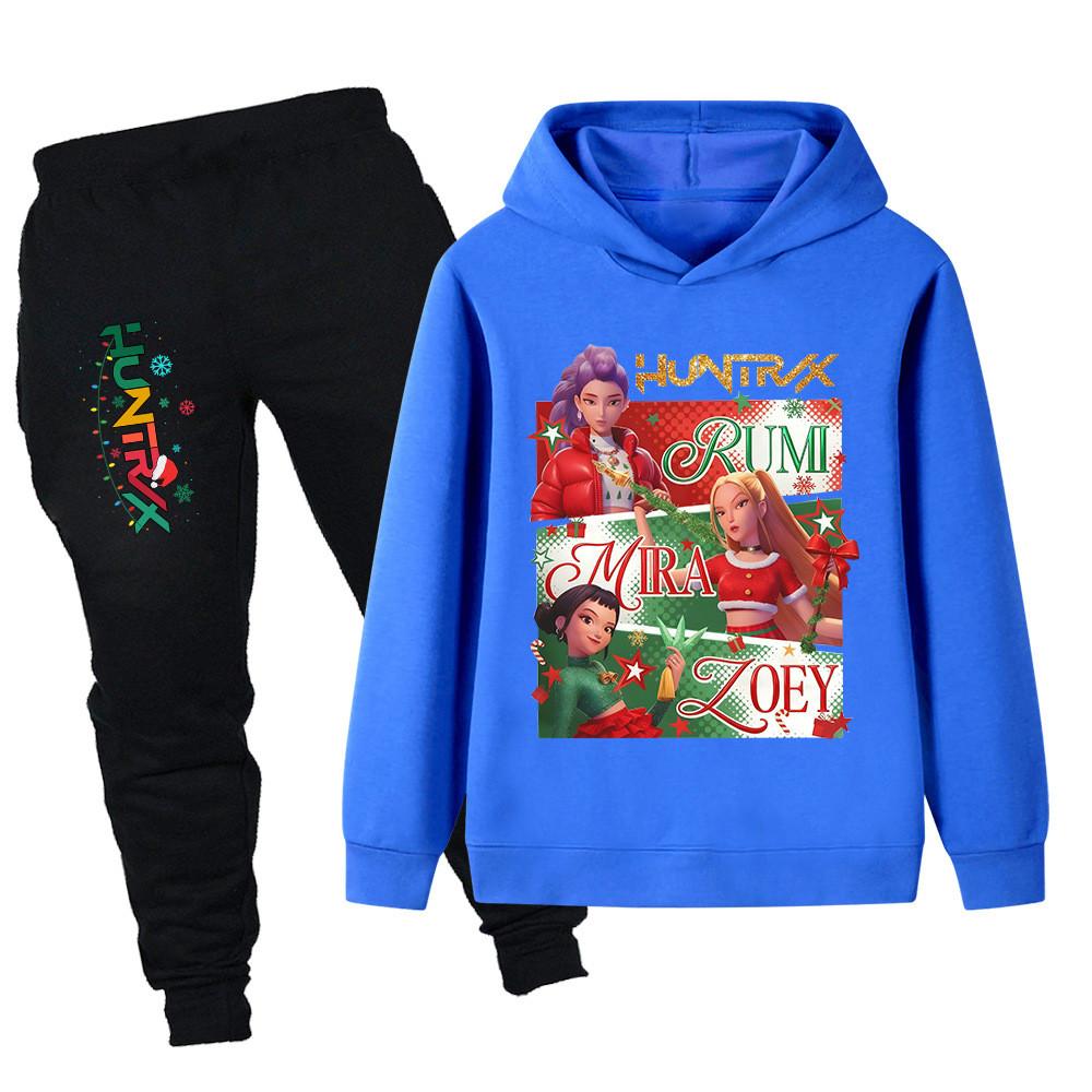 PB1264 Kinder Jungen Mädchen Kpop Mira Zoey Rumi Weihnachten Druck Langarm Kapuzenpullover Hose Hosen Kleidung Sets