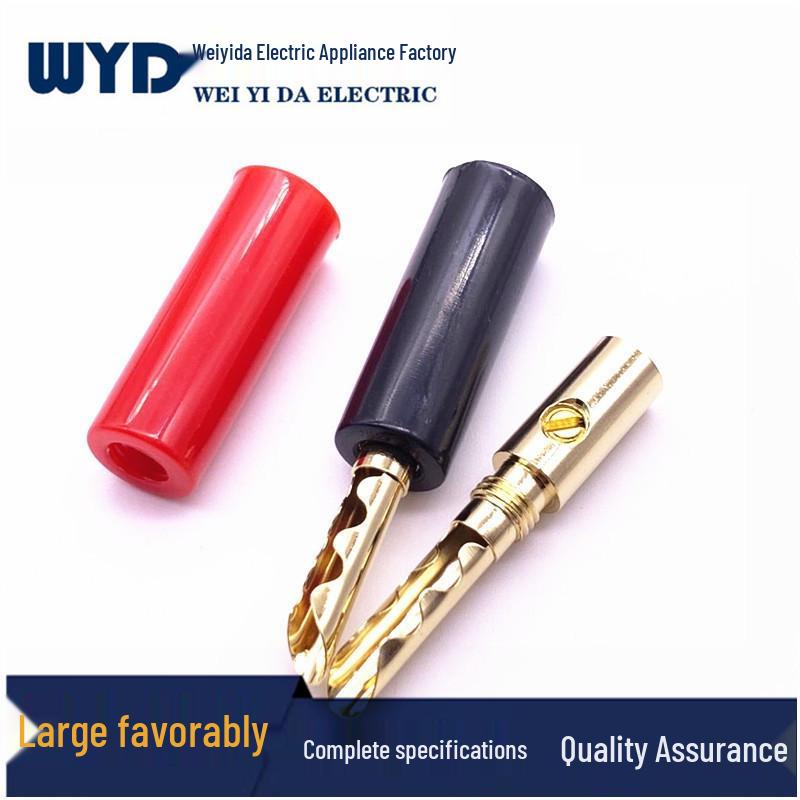 Red/Black Plastic Serrated Gold-Plated 4MM Banana Plug Audio Connector