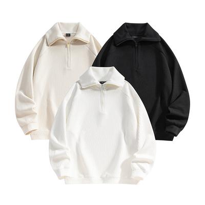 2025 Spring And Autumn Winter New Half Zipper Hoodie Men'S High Grade Heavy Weight Coat Relaxation Stand Collar Rascal Handsome Retro Top