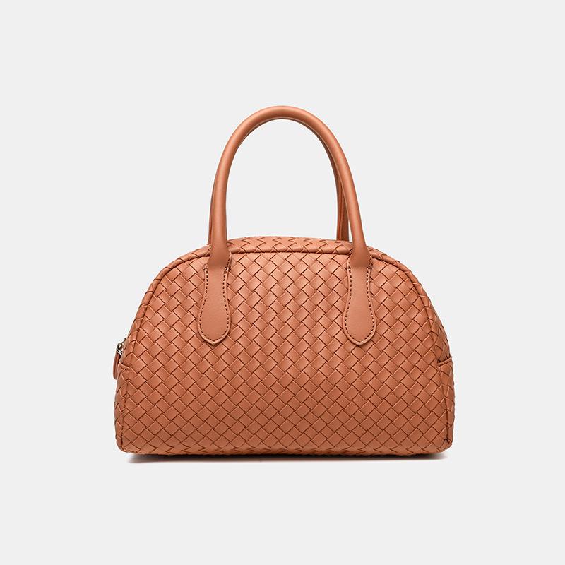 Retro PU Woven Boston Bag - Women's Autumn/Winter Light Luxury Handbag, 2025 Collection