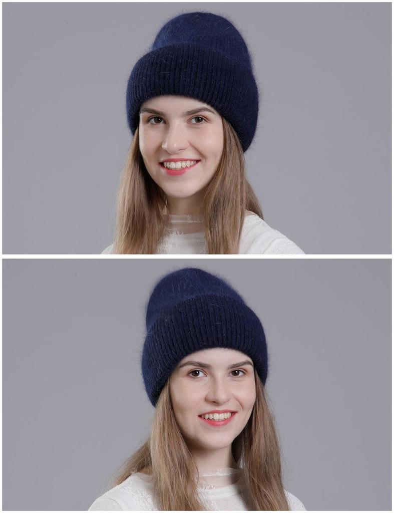 Korean Style Rabbit Fur Knit Hat for Women - Fashionable Autumn/Winter Headband with Earmuffs