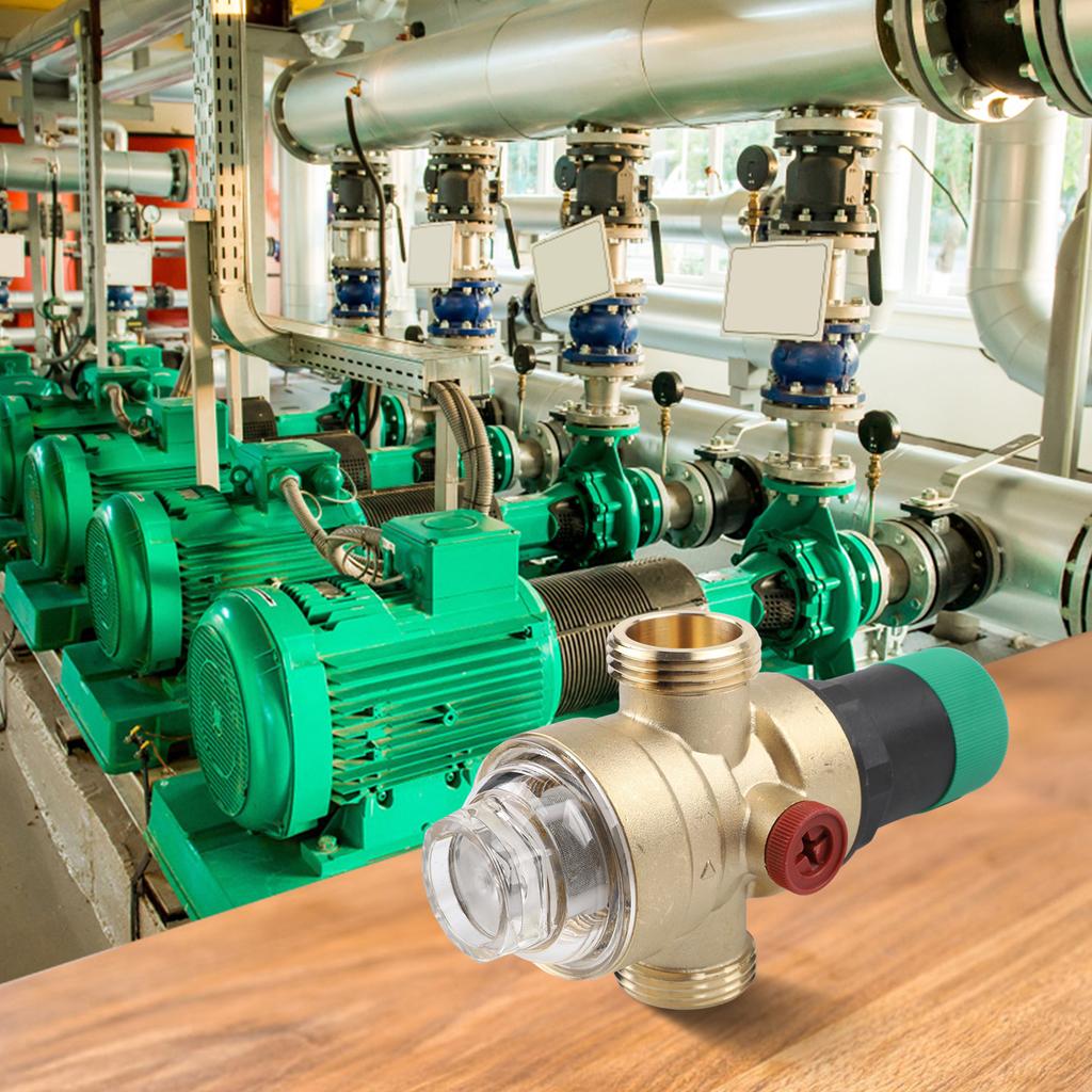 Water Pressure Regulator with Integrated Filter and Analog Pressure Gauge Compatible with DN15 and DN20 Plumbing Systems