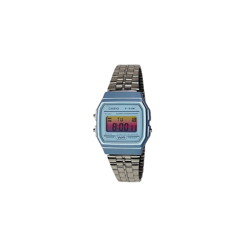 CASIO Customized watch modified series colorful vertical striped watch mirror black resin case waterproof F-91WG-9 modified - F-91WG-9