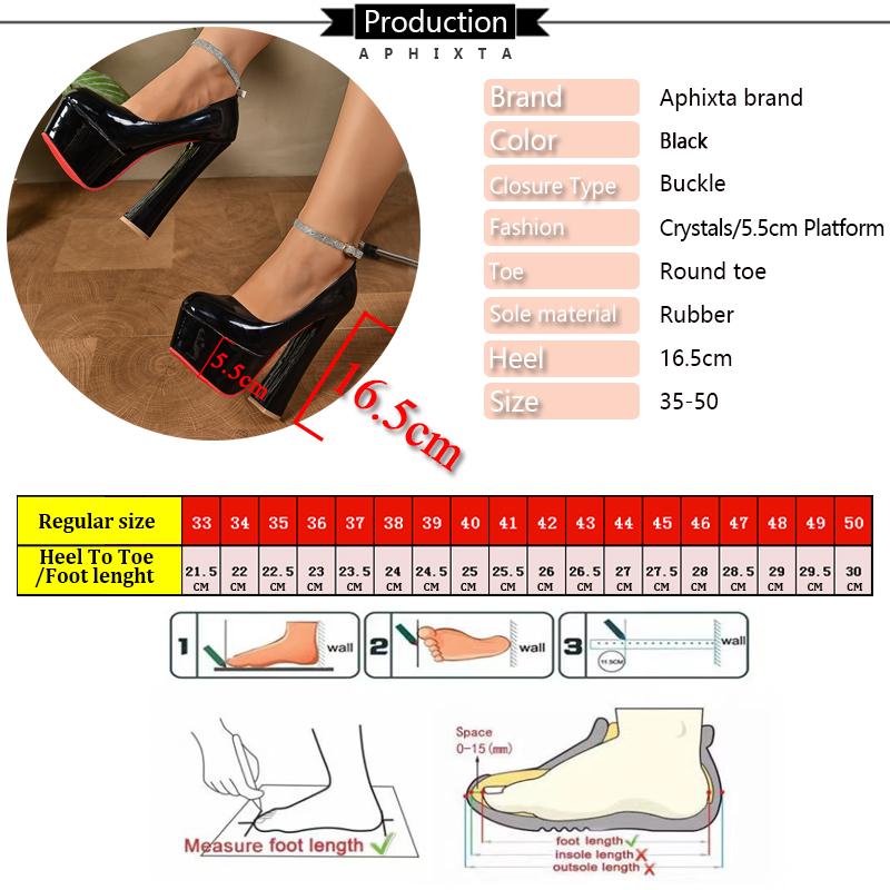 Fashion Aphixta 5.5cm Platform Crystals Pimp Strap Buckle Hot Sale Party Disco Dance Pumps Women Super High Chunky Heels Super Big 50