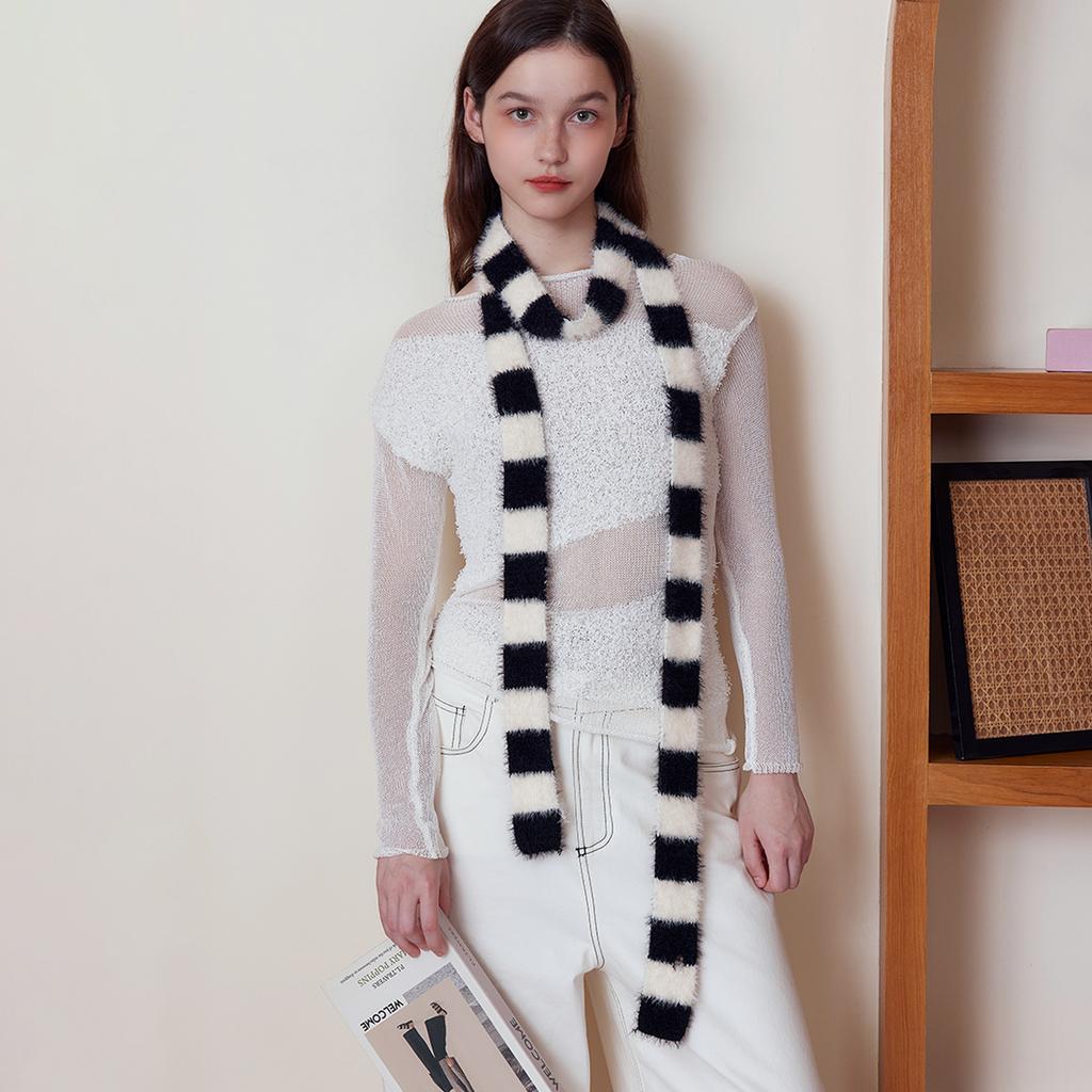 Hairy Niche Pinstriped Sausage Knitted Scarf Women's Autumn and Winter with Millennial Spice Girls Concave Scarf