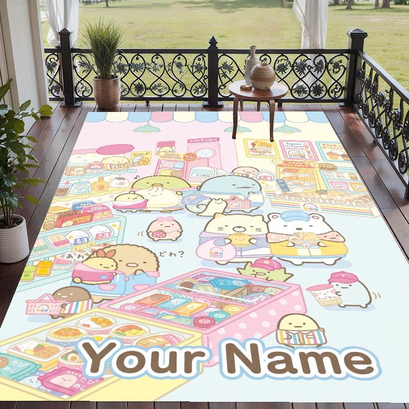 Custom Name Sumikko Gurashi Crystal Velvet Floor Rug Personalized Text Soft Carpet Home Decor