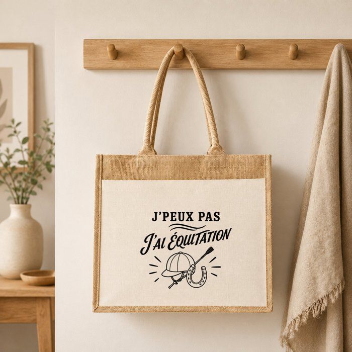 Sac Cabas - PLANETEE - J’peux pas minimaliste - Toile de jute &amp; coton - Beige - 43×33×21 cm (21 L)