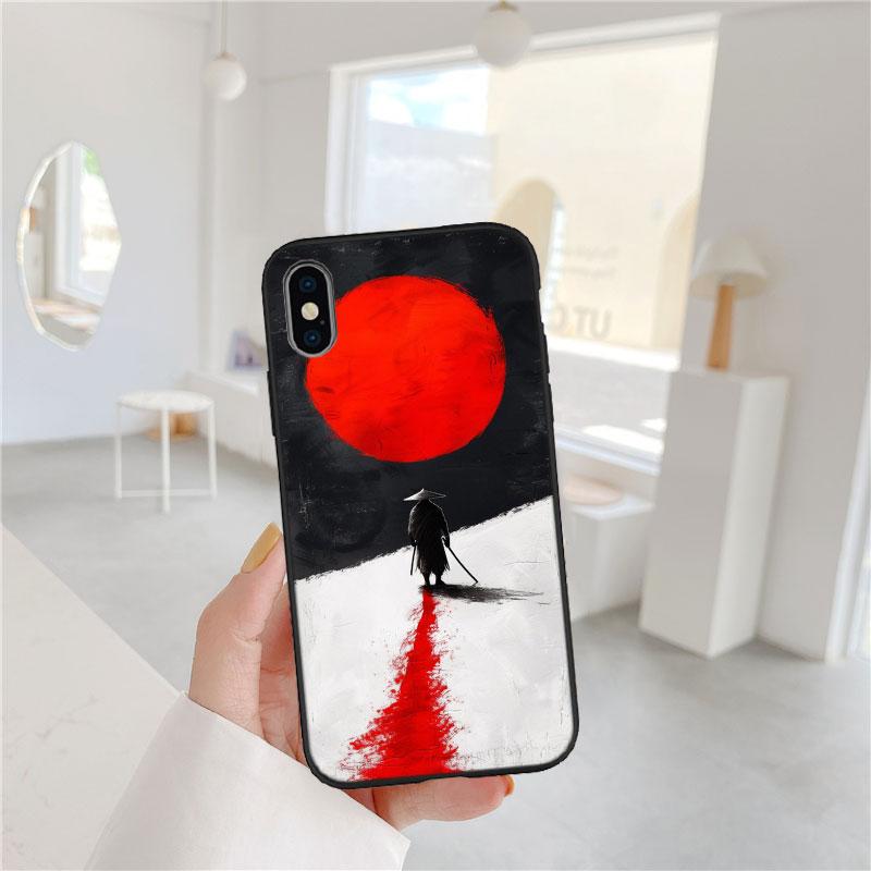 CJ70 Japan Samurai Soft Shell Phone Case for iPhone 16 15 14 13 12 Pro Max Plus Mini