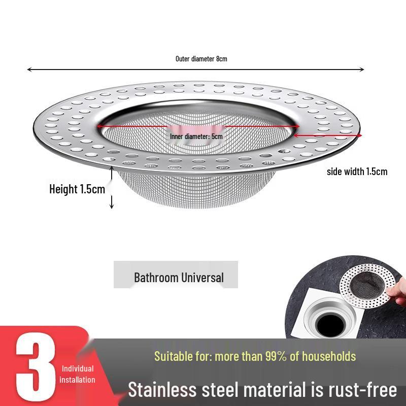 Stainless Steel Floor Drain Hair Catcher for Kitchen and Bathroom Sinks