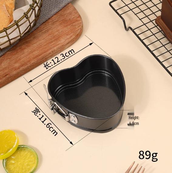 

4-дюймовая форма для торта с пружинным замком и антипригарным покрытием, со съемным дном и застежкой для чизкейков и шифоновых тортов 4-inch Heart-shaped Buckle Cake Pan чёрный