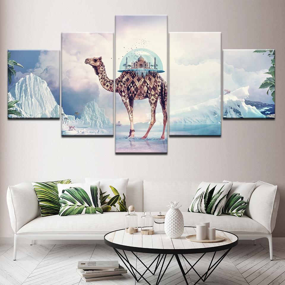Canvas Painting Camel and Castle 5 Pieces Wall Art Painting Modular Wallpapers Poster Print for Living Room Home Decor