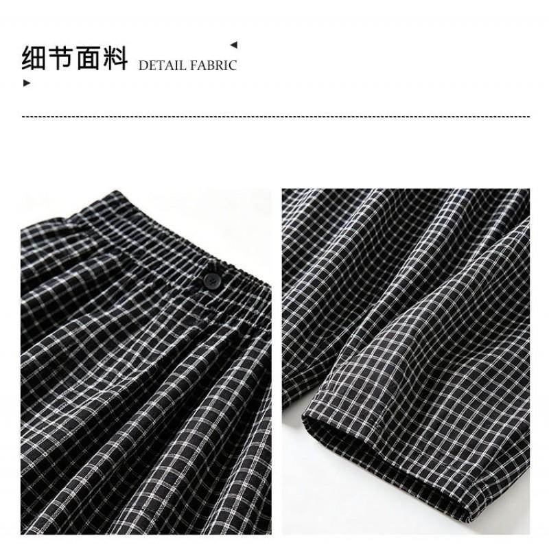 Womens High-Waisted Wide-Leg Cotton Blend Plaid Pants Loose Fit Casual Trousers Style