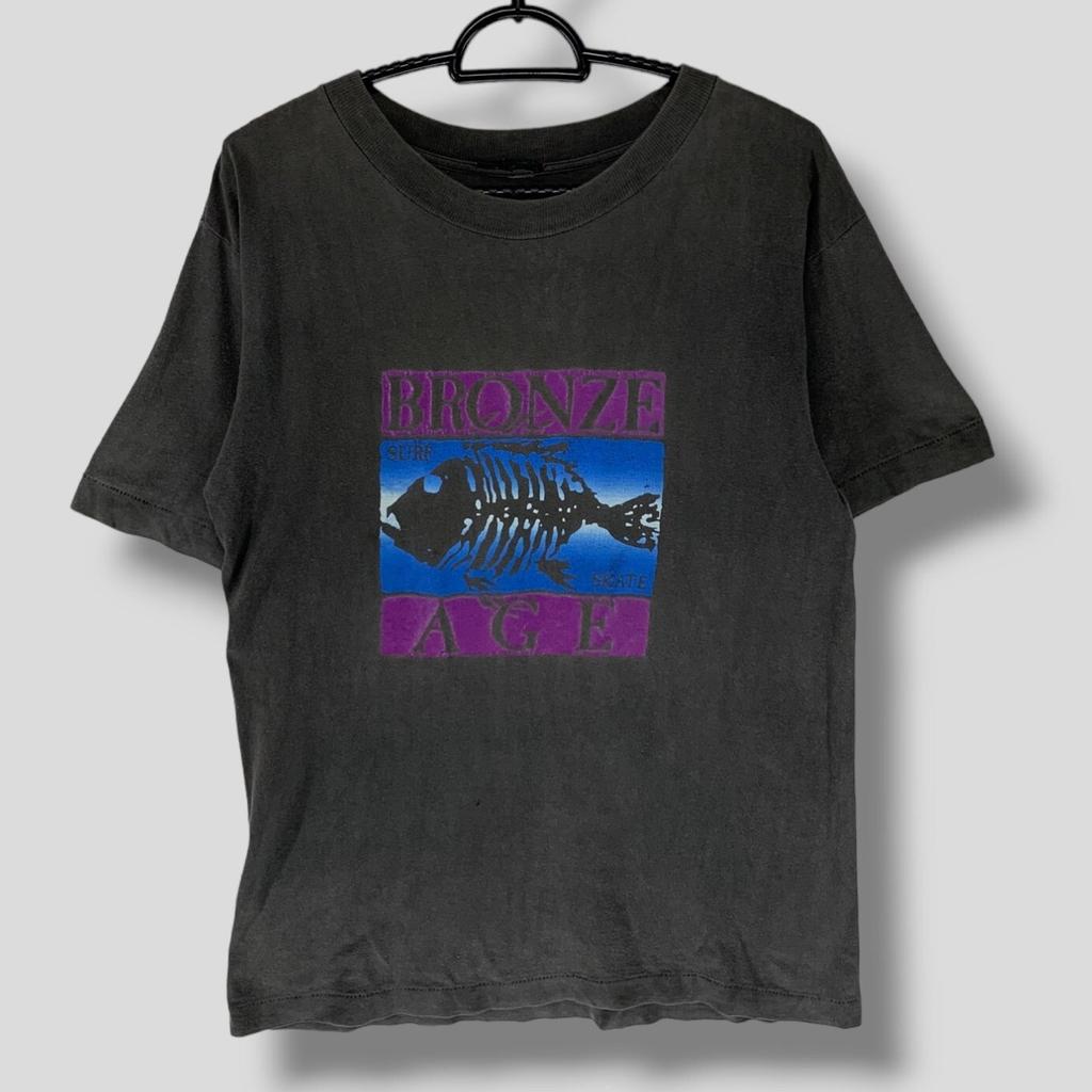 Vintage 90s Bronze Age Skate T-Shirt Collectible Skateboard Surfwear Tee Streetwear Black Sunfaded Shirt Single Stitch Medium