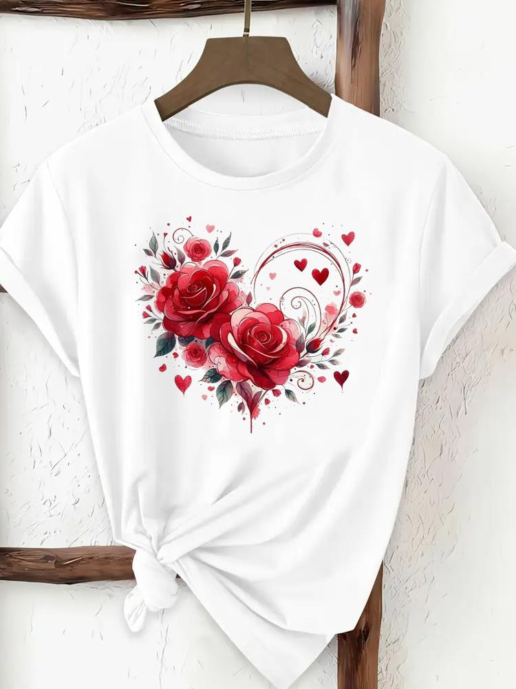 Sweet Flower 90s Print Trend Ladies Popular Casual Round Neck Women Fashion Graphic Short Sleeve T-shirts Fashion Clothing