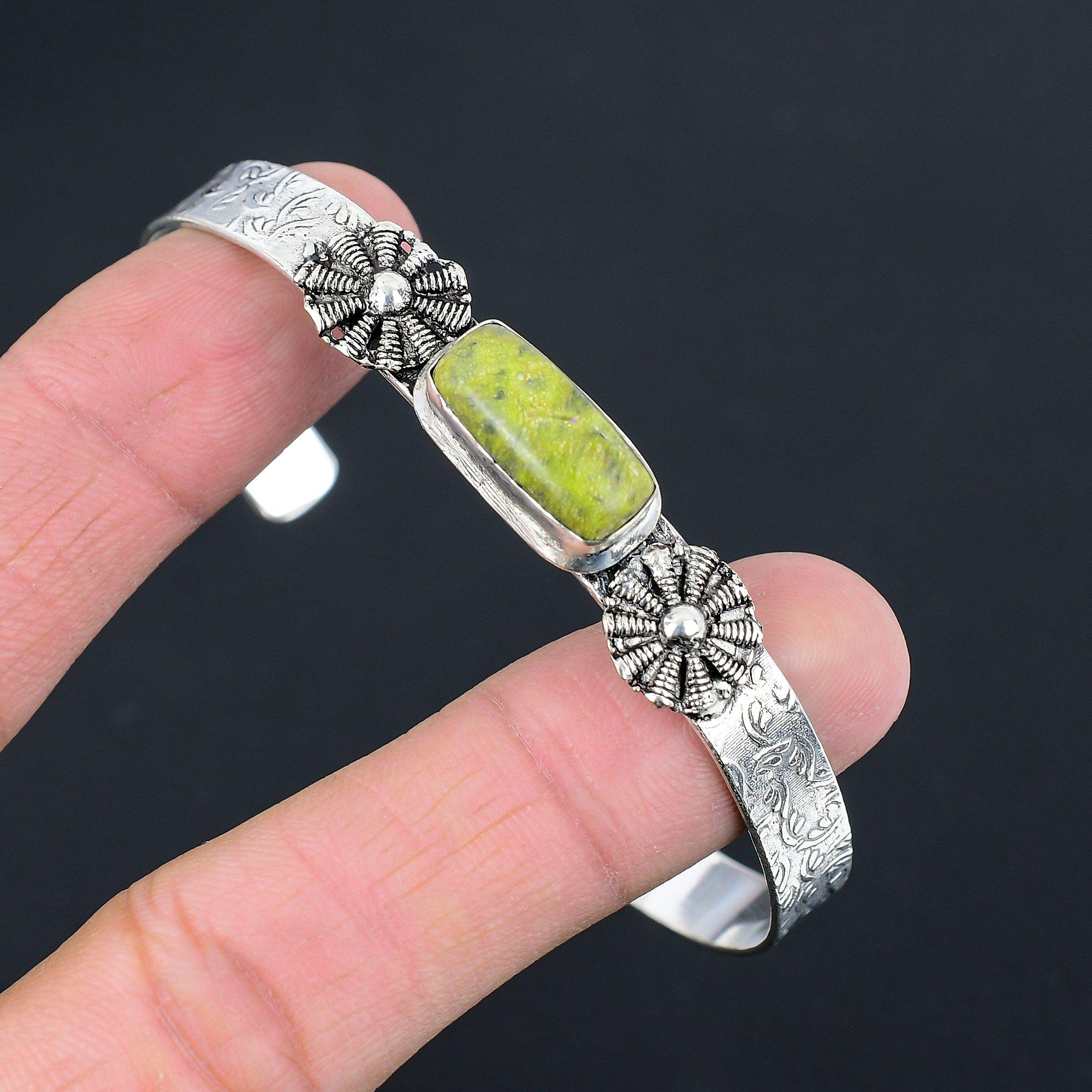 

Womens day Deal Sterling Silver Radiant Natural Atlantisite Boho Bangle Jewelry Adjustable