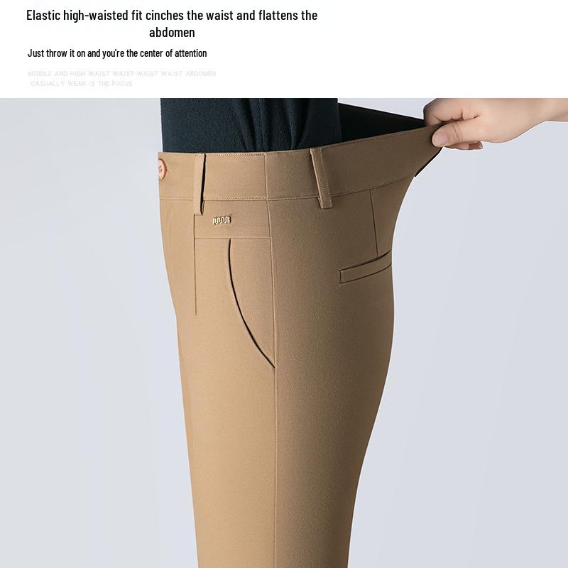 Saidel Women's Plus Size Straight-Leg Casual Pants - Slimming Baguette Style for Spring & Autumn 2025