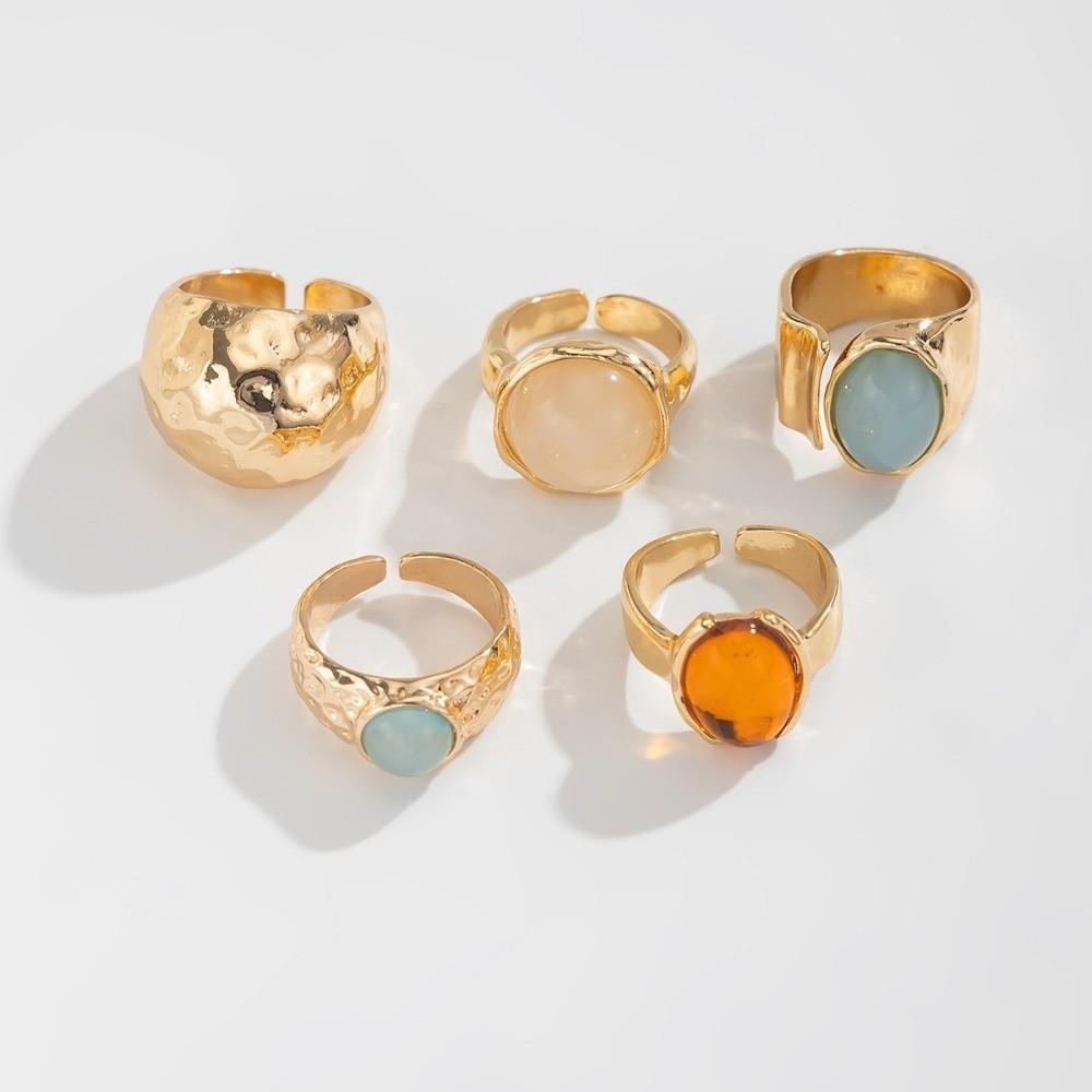 5pcs/7pcs Stackable Chunky Smooth Rings Irregular Retro Metal Ring  Matchable Jewelry