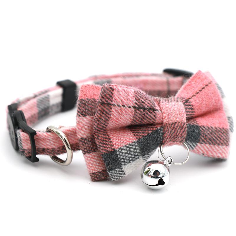 Chaoyang Grid New Pet Collar British Grid Bow Cat Collar Insert Buckle with Bell