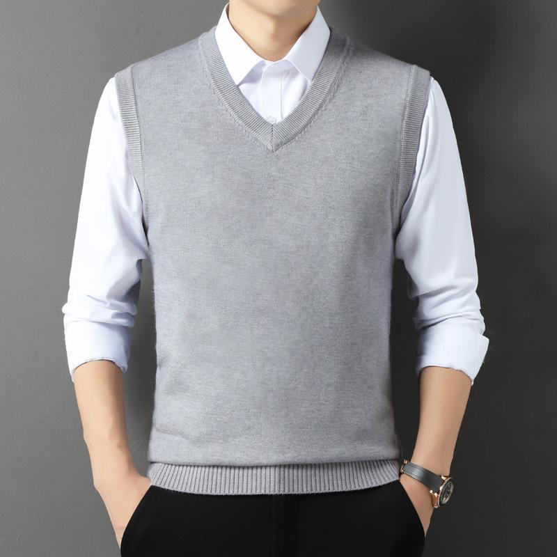 Autumn Men s Thick V-neck Wool Waistcoat Sweater - Middle-aged Business Dad s Vest XXL
