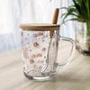 Glass Cartoon Print Milk Cup with Lid, Straw, and Spoon – Cute Breakfast Gift Cup with Logo