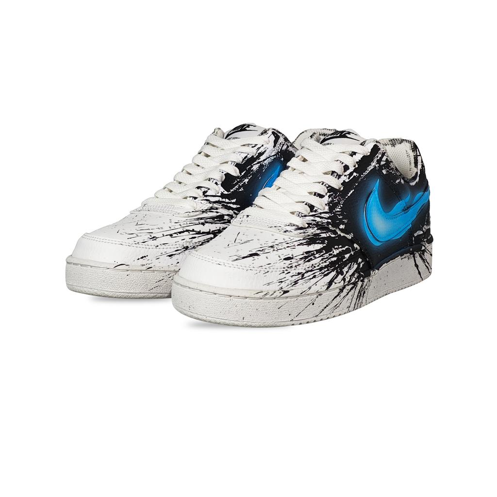 Nike Court Vision Leather Slip Resistant Abrasion Resistant Low top Skateboard Shoes Unisex Black White Blue CD5463-100 (TeamG-03)