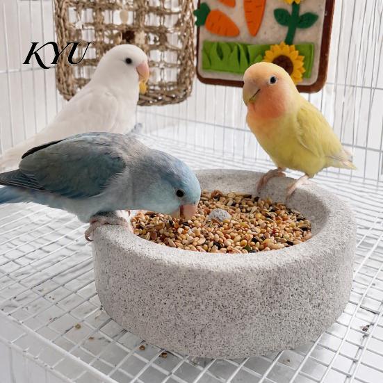 Volcanic Stone Bird Bowl Pumice Parrot Bowl, Spill-Proof Water Mess Free Food Cage Weighted Dish for Lovebirds Conures