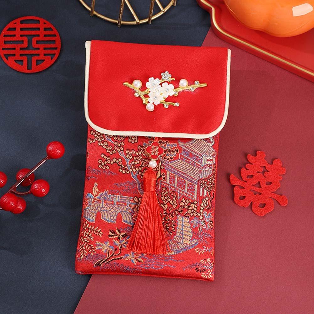 

Парчовая ткань кисточка 2025 Денежный карман Новогодние благословения Слова Новогодний мешок денег Китайская свадьба StyleL