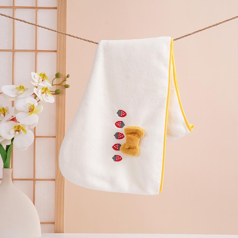 Strawberry Embroidered Bowknot Bath Towels - Coral Fleece Gift Set