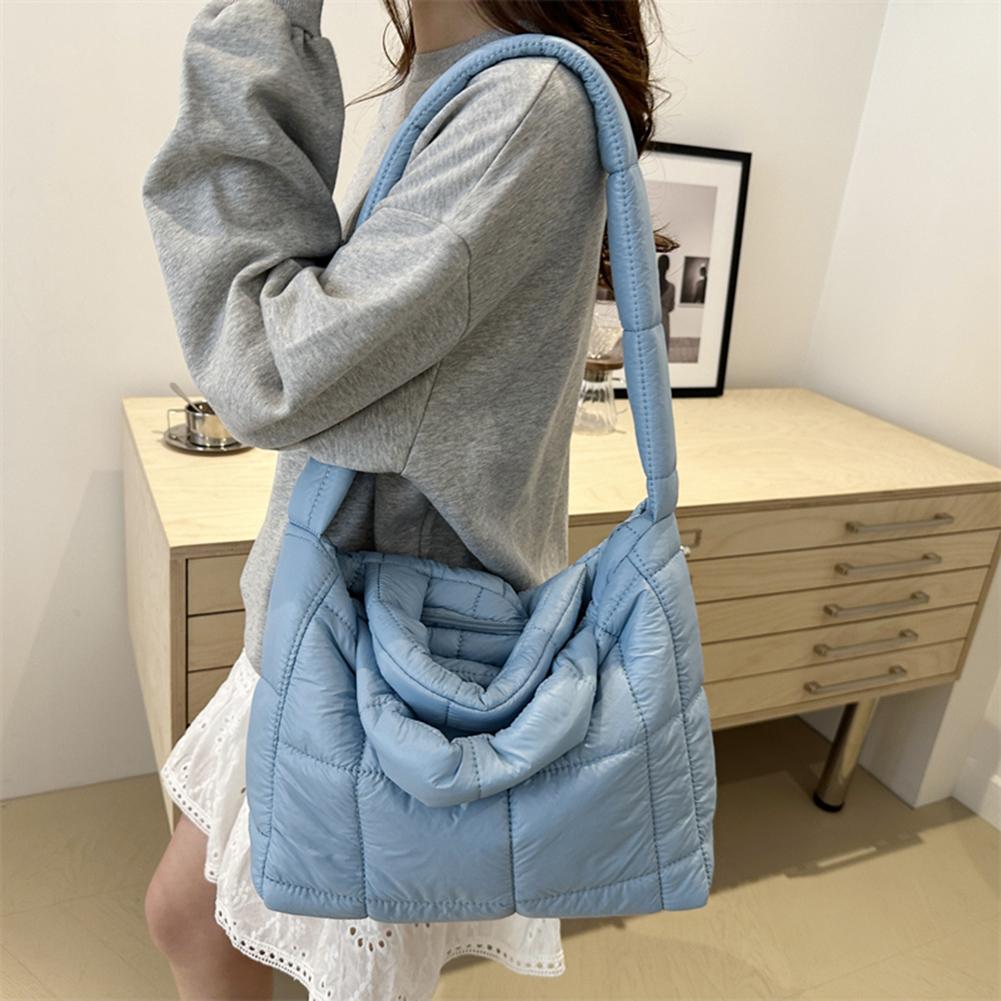Women Quilted Shoulder Bag Puffer Tote Handbag Large Capacity Travel Top Handle Bag Commute Crossbody Bags Puffy Messenger Bag
