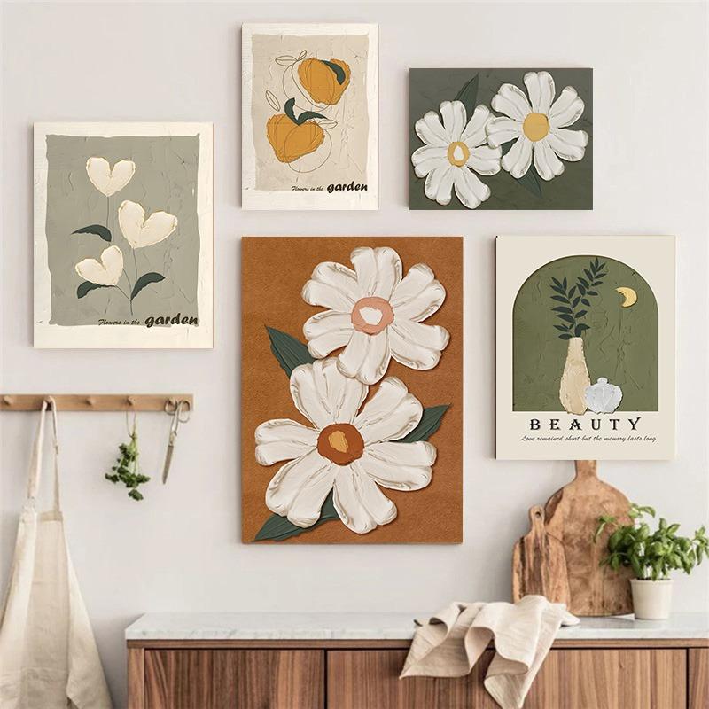 Vintage Bohemian Floral Canvas Painting Minimalistic Flower Market Posters and Print Pictures Living Room Wall Art Home Decor